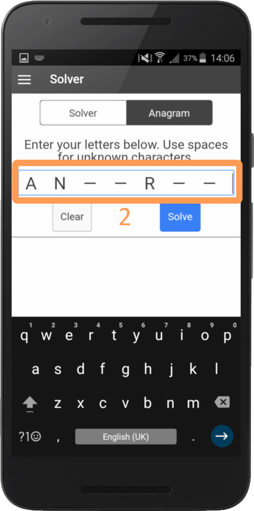 Type your letters, using spaces for missing letters